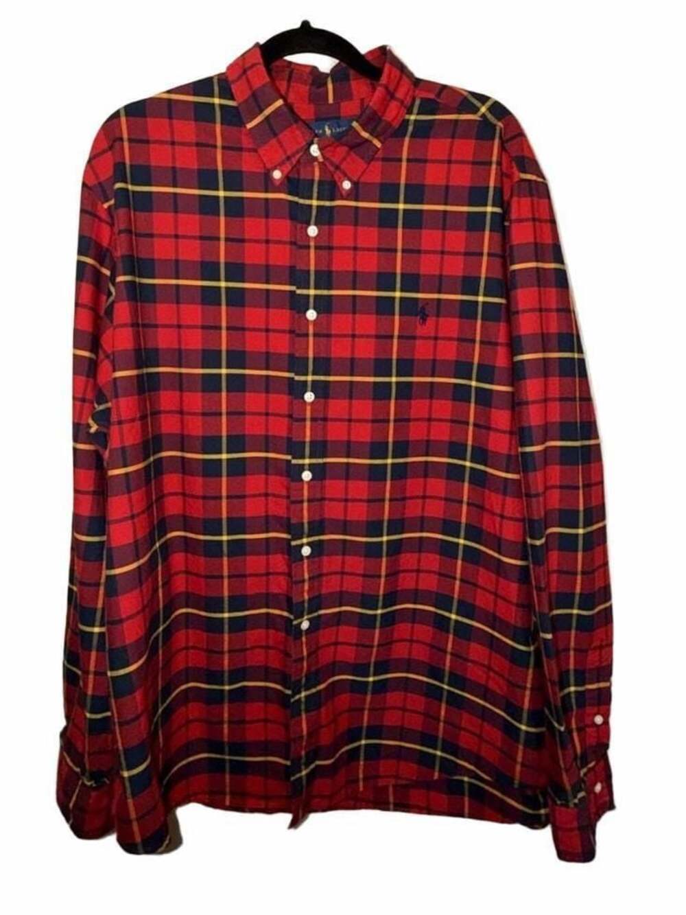Polo Ralph Lauren Red Navy Yellow Plaid Long Sleeve Button Down Shirt